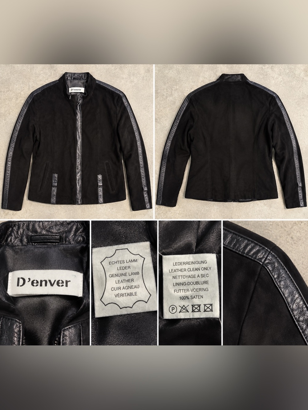 D’enver Genuine Lamb Leather Black Suede Jacket Leather Trim Vintage from Europe
